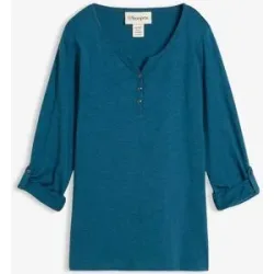 bonprix Langarmshirt gerade Passform, Krempelärmel, Henley-Ausschnitt