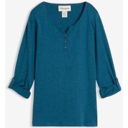 bonprix Langarmshirt gerade Passform, Krempelärmel, Henley-Ausschnitt