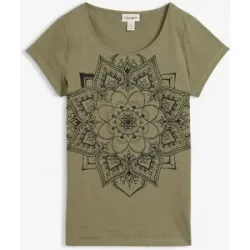 bonprix T-Shirt gerade Passform, Kurzarm, mit dekorativem Druck, aus Baumwolle