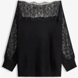 bonprix Sommer-Strickpullover mit Spitzeschwarz 36Damen