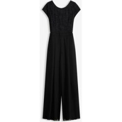 bonprix Overall mit Spitze und Chiffon-Einsatzschwarz 36Damen
