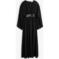 bonprix Abendkleid aus feinem Chiffon mit Pailletten-Einsatzschwarz 36Damen