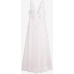 bonprix Maxikleid aus zartem Tüll mit Blumen-Applikationweiß 38Damen