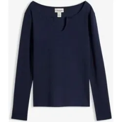 bonprix Kurzes Rippshirt mit reiner Bio-Baumwolleblau 48Damen