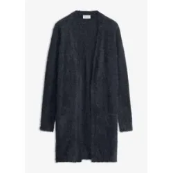 bonprix Longstrickjacke in Flauschoptikschwarz 36Damen