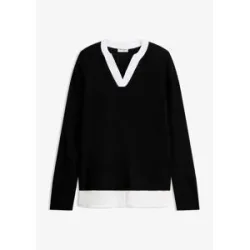 bonprix Feinstrickpullover mit Bluseneinsatzschwarz 40Damen