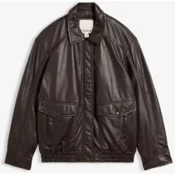 bonprix Oversize Leder-Blouson aus Lammnappabraun 36Damen