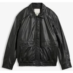 bonprix Oversize Leder-Blouson aus Lammnappaschwarz 48Damen