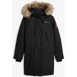 bonprix Wintermantel mit abnehmbarer Kapuze + Fellimitat, mit Innentasche und Kabelführung