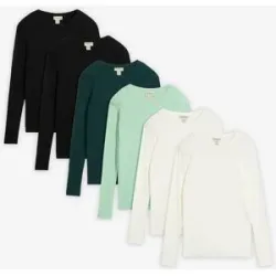 bonprix Rippshirt aus reiner Bio-Baumwolle (6er Pack)schwarz 52Damen