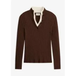 bonprix Gerippter Feinstrickpullover mit Viskose in 2 in 1 Optikbraun 48Damen