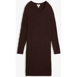 bonprix Strickkleid mit Wolle und Zopfmusterbraun 44Damen