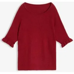 bonprix Pullover aus Baumwoll-Mix mit Volant-Ärmelnrot 40Damen