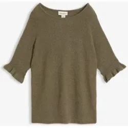 bonprix Pullover aus Baumwoll-Mix mit Volant-Ärmelngrün 48Damen