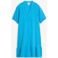 bonprix Minikleid Seitennahttaschen aus Baumwoll-Musselin, Volant, kurze Puffärmel, bequeme A-Linie