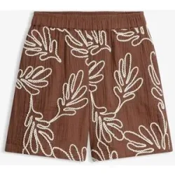 bonprix Shorts aus reiner Baumwolle mit Stickereibraun 44Damen