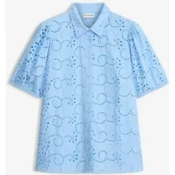 bonprix Lochstickerei-Bluse aus reiner Bio-Baumwolleblau 36Damen
