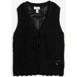 bonprix Ajour-Strickweste aus Baumwoll-Mixschwarz 40Damen