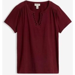bonprix Baumwoll-Shirt mit dekorativem Ausschnittrot 48Damen