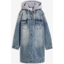 bonprix Jeansjacke mit Kapuze lange, bequeme Passform, mit Eingriffs- und Brusttaschen