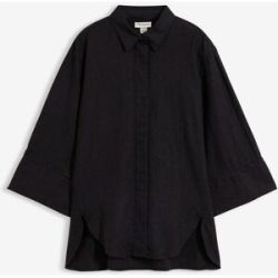 bonprix Hemdbluse aus kühlendem Leinen-Mixschwarz 50Damen