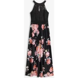bonprix Maxikleid mit Blumen-Print und Spitzeschwarz 50Damen