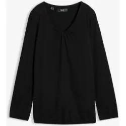 bonprix Langarmshirt mit Gummizug aus reiner Baumwolleschwarz 44Damen