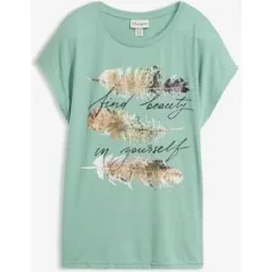bonprix T-Shirt mit Glitzerdruckgrün 52Damen