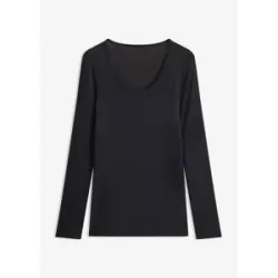 bonprix Ultralight Langarmshirt mit Rundhals-Ausschnitt aus Kaschmir-Mixschwarz 5Damen