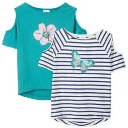 bonprix Cold-Shoulder-Shirt mit Bio-Baumwolle (2er Pack)blau 164Mädchen