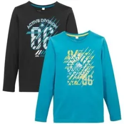 bonprix Langarmshirt aus reiner Bio-Baumwolle (2er-Pack)schwarz 152Knaben