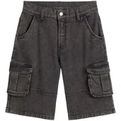 bonprix Cargo-Jeans-Bermudav mit verstellbarem Bund, Loose Fitschwarz 134Knaben