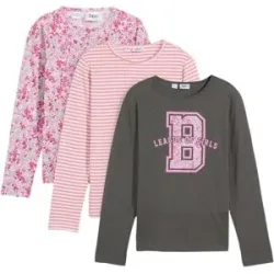 bonprix Langarmshirt aus reiner Bio-Baumwolle (3er Pack)pink 164Mädchen