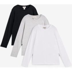 bonprix Langarmshirt mit Bio-Baumwolle (3er Pack)schwarz 128Knaben