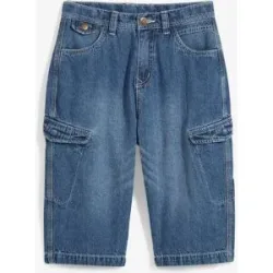 bonprix Jeans-Cargobermuda mit verstellbarem Bund, Loose Fitblau 146Knaben