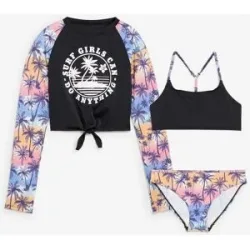 bonprix Bikini und  cropped Badeshirt (3-tlg. Set)schwarz 140Mädchen