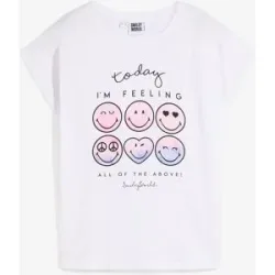 bonprix Smiley Shirt aus reiner Baumwolleweiß 128Mädchen