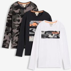 bonprix Langarmshirt aus reiner Baumwolle (3er-Pack)weiß 128Knaben