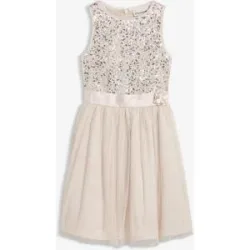 bonprix Kleid mit Satinband und großer Applikationsilber 164Mädchen