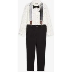 bonprix Langarmhemd, Stretch-Hose, Hosenträger und Fliege (4-tlg.Set)weiß 104Knaben