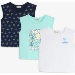 bonprix Tanktop aus reiner Bio Baumwolle (3er Pack)blau 134Knaben