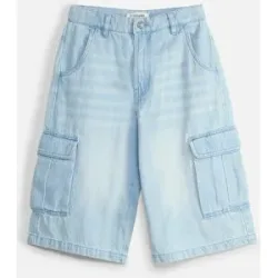 bonprix Long-Cargo-Jeansbermuda mit verstellbarem Bund, Baggy Fitblau 170Knaben