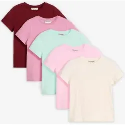 bonprix T-Shirt aus elastischem Bio-Baumwoll-Mix (5er Pack)rosa 122Mädchen