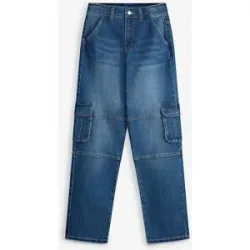 bonprix Loose-Fit-Cargojeans mit verstellbarem Bund, Straightblau 176Knaben