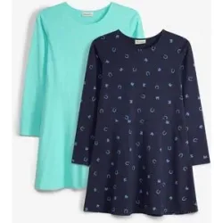 bonprix Jerseykleid aus reiner Bio-Baumwolle (2er-Pack)blau 152Mädchen