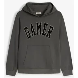bonprix Hoodie aus weicher Bio Baumwolle mit Flockprintgrau 140Knaben