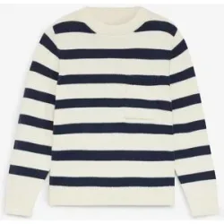bonprix Gestreifter Grobstrick-Pullover aus reiner Baumwolleweiß 128Knaben
