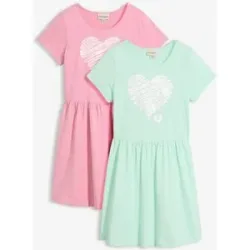 bonprix Jerseykleid aus reiner Bio-Baumwolle (2er Pack)grün 128Mädchen