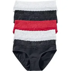 bonprix Slip mit weicher Baumwolle und Spitze (5er Pack)schwarz 36Damen