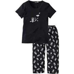 bonprix Capri Pyjama mit kurzen Ärmelnschwarz 48Damen